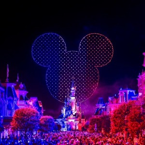 Image show drones over disney castle