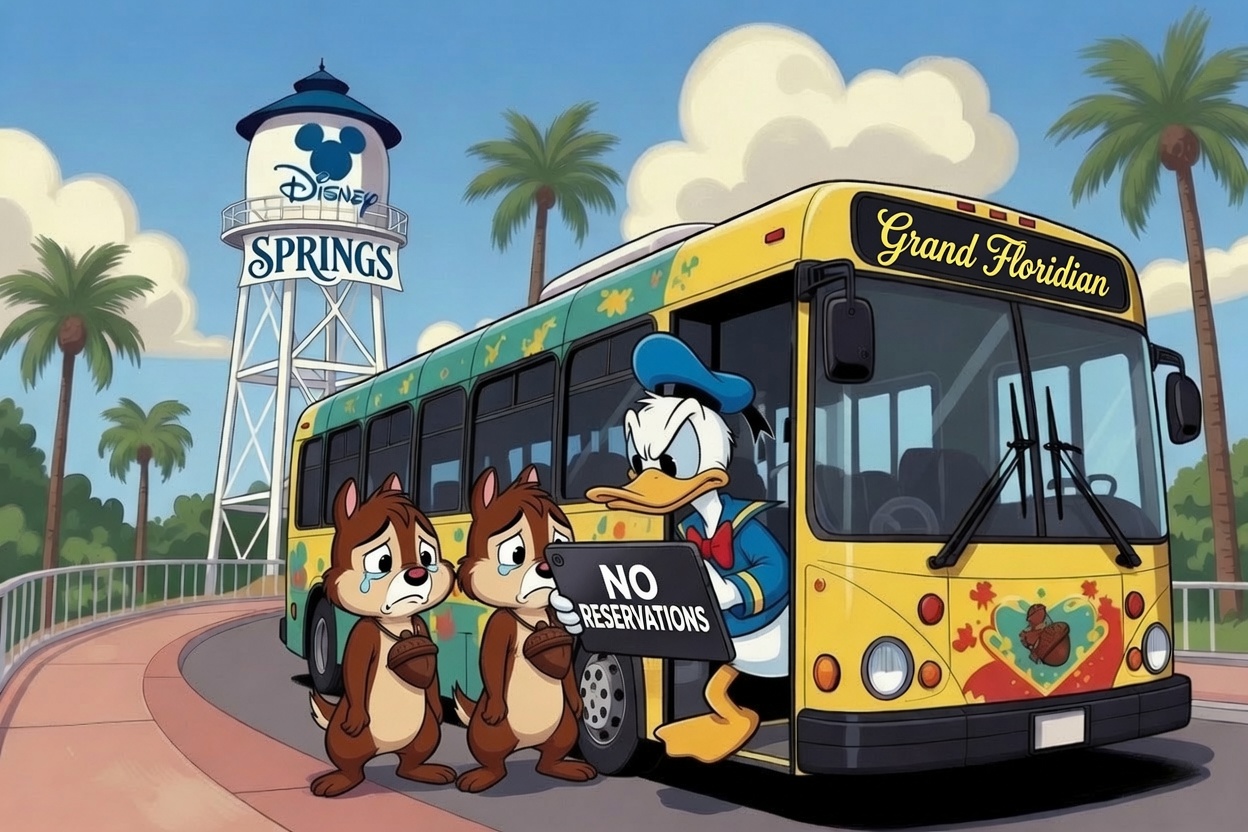 Image shows donald duck telling chip n dale they cannot board the bus
