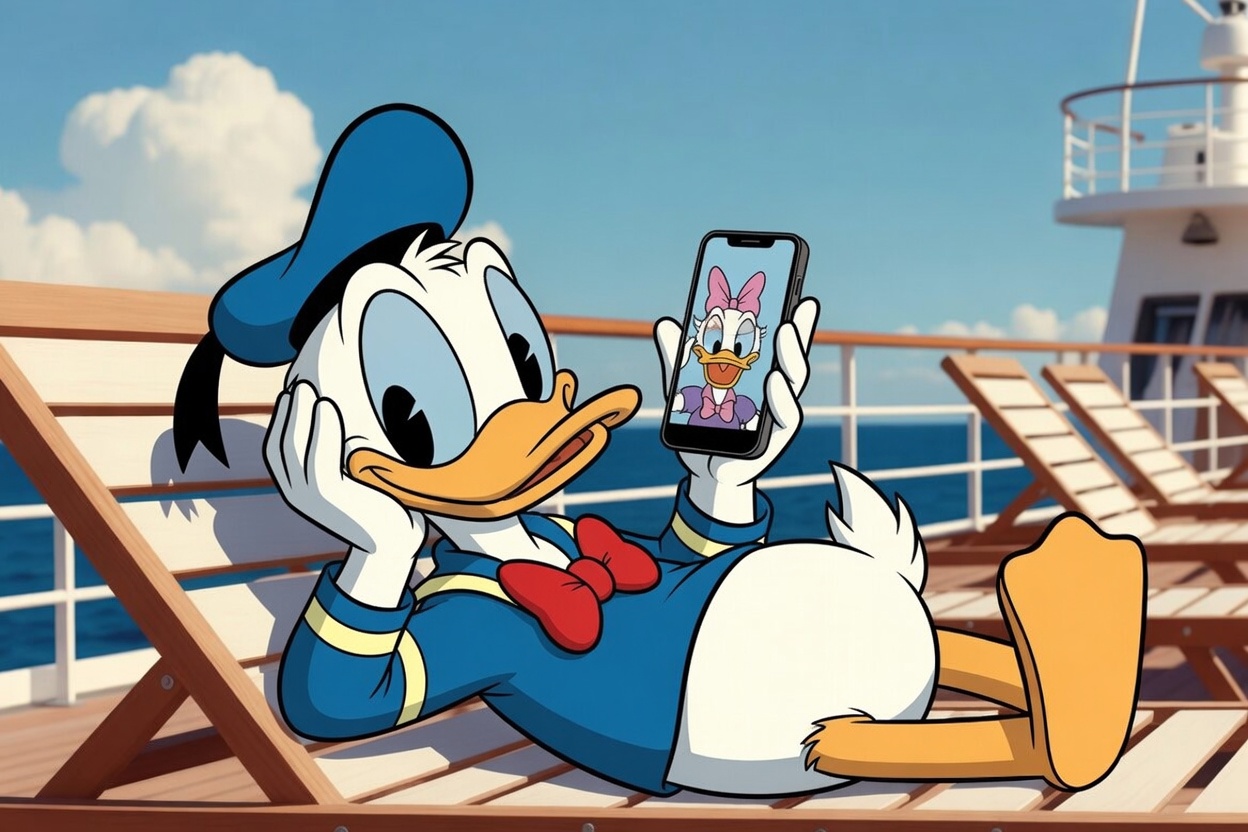 donald on phone to daisy while onholiday on a cruise