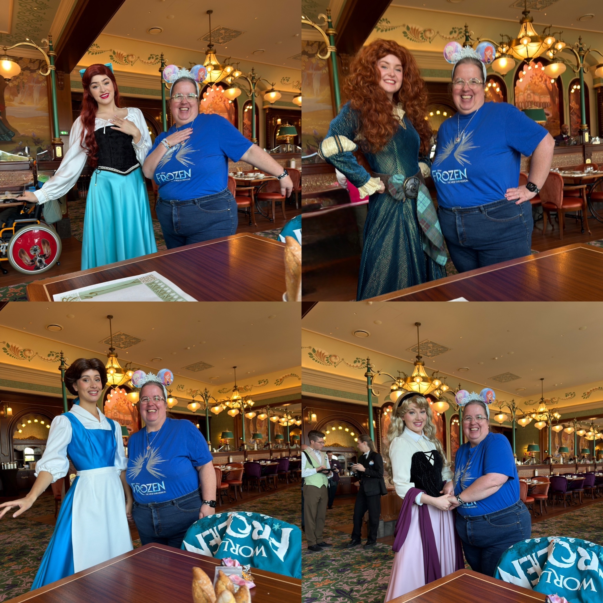 Collage of 4 pictures showing disney princeese with author