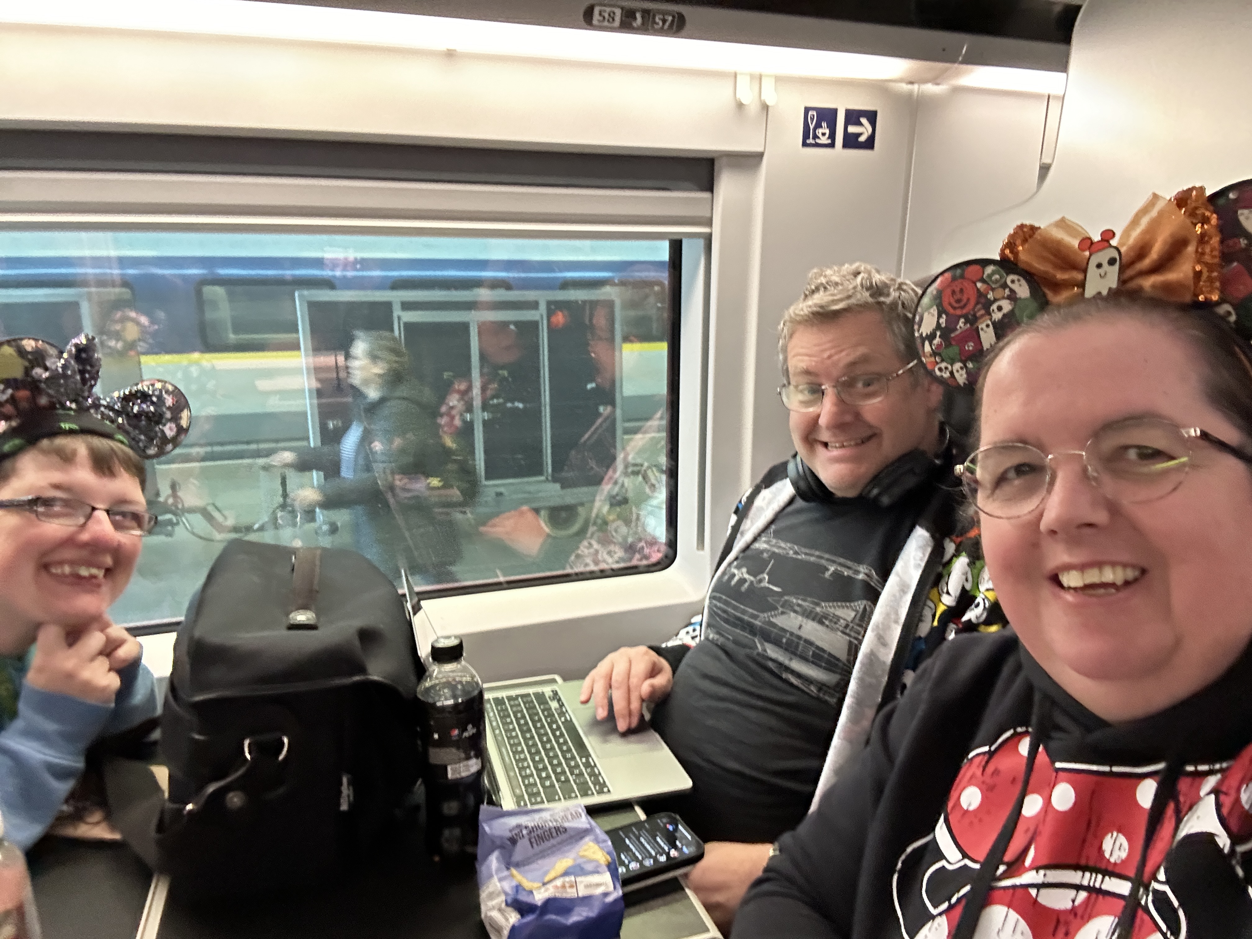 Caz, Mr Disney and Jenny on the Eurostar